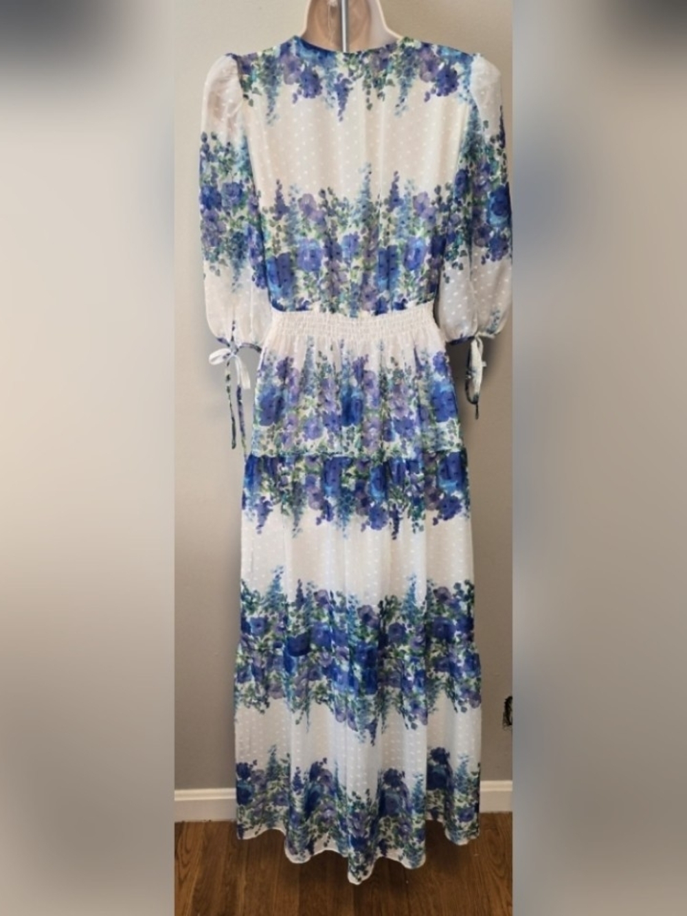 Taylor White Maxi Dress with Blue Floral Print 🌞 - Picture 5 of 5